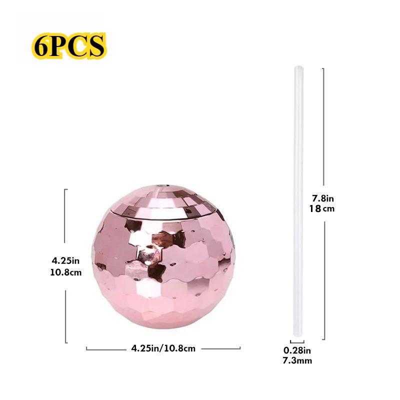 4/6pcs 600ml Disco Ball Cup with Straw Wedding Bridal Shower Bachelorette Party Decor Cocktail Drink Bottle Beach Pool Supplies
