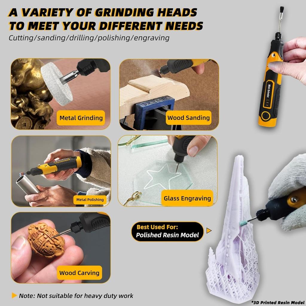 Resin Drill 3D Printed Resin Cured Sanding and Polishing Tool Kit, Mini Tepy-C Cordless Electric Rotary Sander with 57 Attachments for Drilling