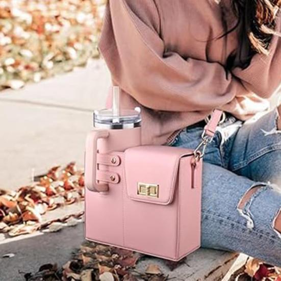 Water Bottle Storage Bag with Adjustable Shoulder Straps Insulating Lining Large Capacity Universal Crossbody Water Cup Storage Bag