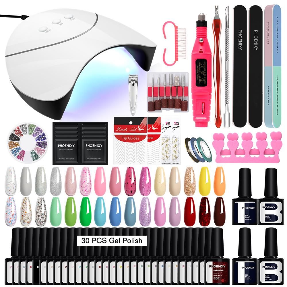 PHOENIXY 30 Colors Gel Nail Polish Nail Drill Machine 36W UV LED Lamp Top Base Coat Manicure Set and DIY Nail Art Decoration Tools