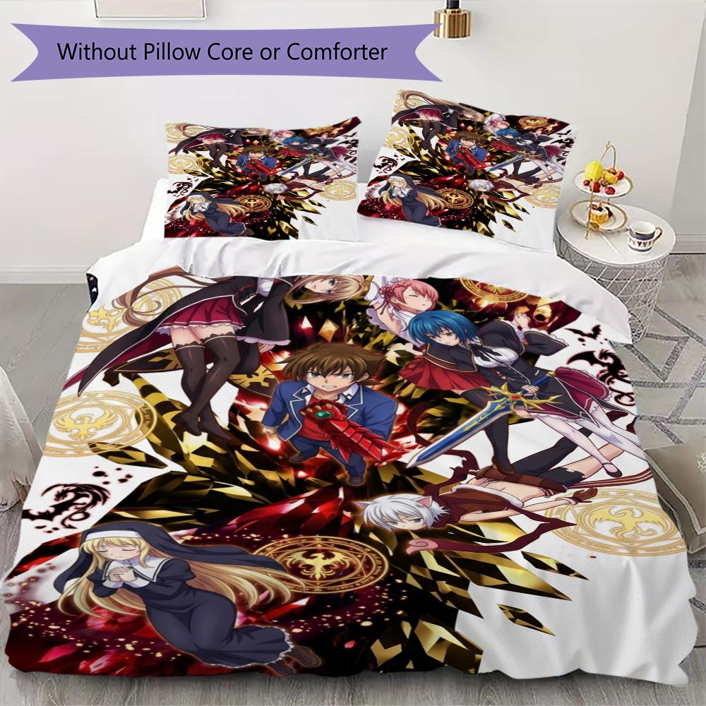 High School DxD Pattern Bedding Uilt Set Uilt Cover Pillowcase Home Decoration Birthday Gift (1 * Duvet Cover + 2 * Pillowcase Without Core)