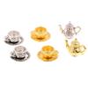 1Setul 1:12 dollhouse miniatura ceainic ceai farfurie set de ceai din metal model masă decor jucărie accesorii pentru casă de păpuși