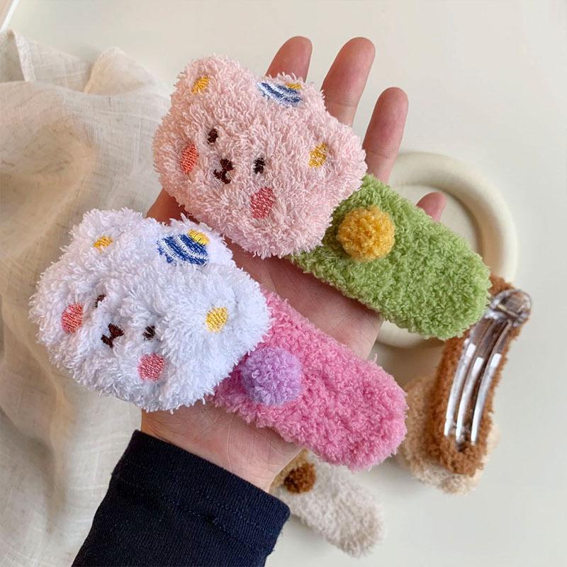 Korean Style Plush Pudding Bear Duckbill Hair Clip - Large Cute Makeup Side Accessory