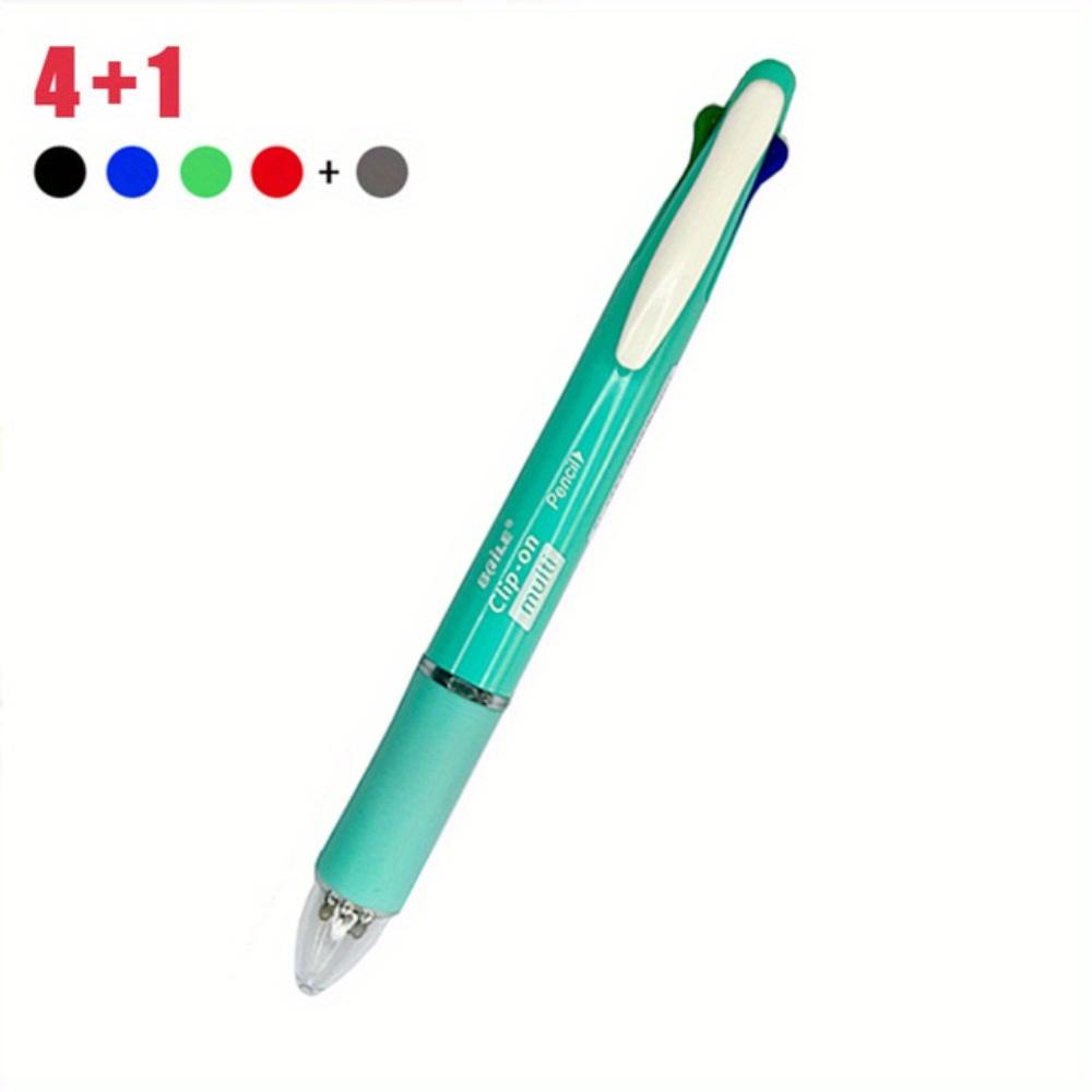 1pcs 4 Colors Ball Pen Multicolor Ballpoint Pens 5 in 1 Clip-on Multicolor Retractable Pen with Pencil&Eraser Soft