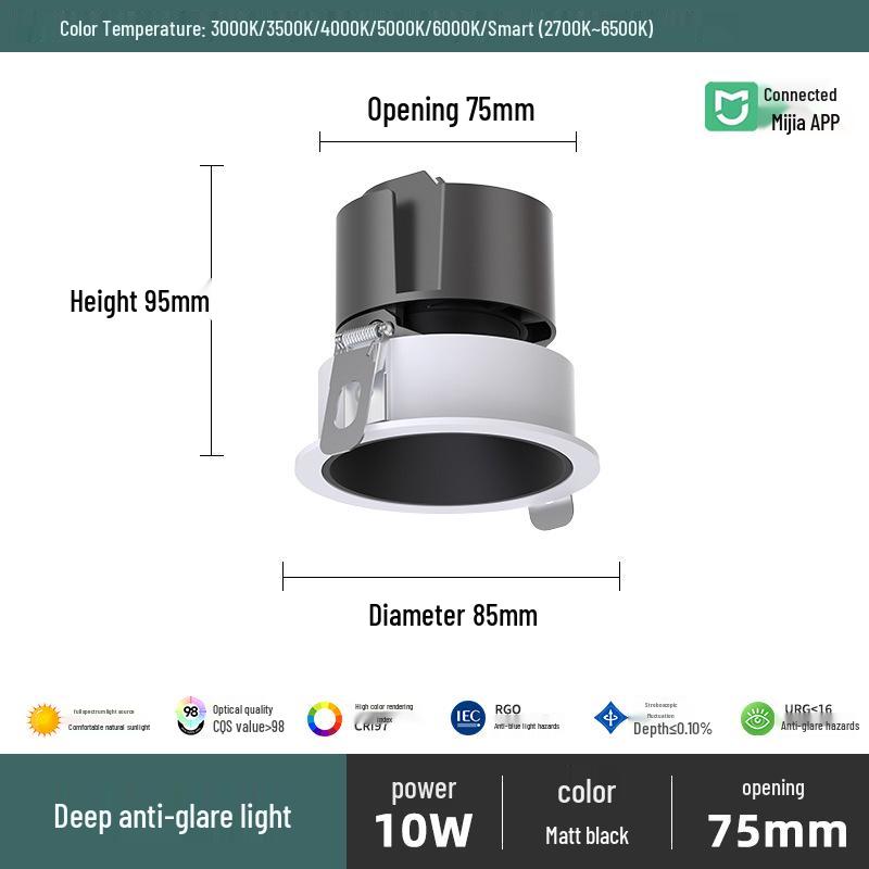 Smart Dimming & Color-Changing LED Recessed Spotlight for Anti-Glare Villa Wall