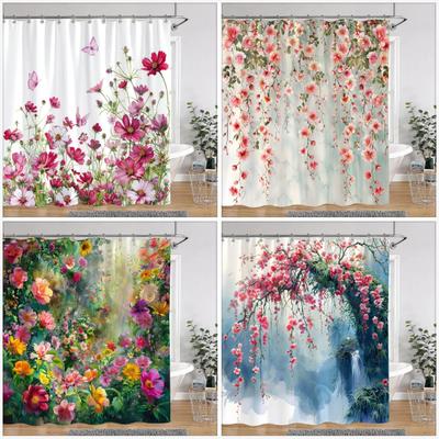 Tenda da Doccia con Stampa Floreale ad Acquerello Bellissimi Fiori Rustici Floreali Tessuto in Poliestere Tende da Doccia Arredo Bagno con Ganci