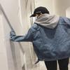 Herr Höst Oversize Harajuku Jeansjacka med Huva - Trendig Koreansk Stil
