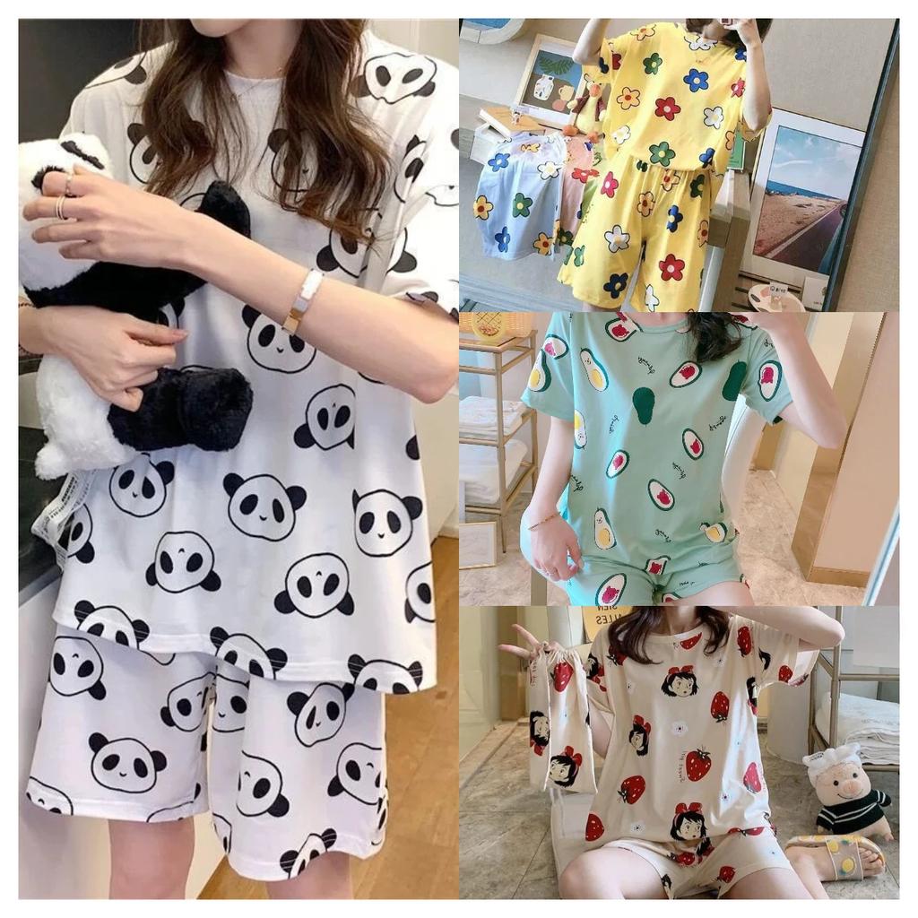 2 Piece Pajama Set Women's Shorts Short Sleeve Set Round Neck Pajamas Women's Printed Homewear Homewear Clothes Student Pajamas