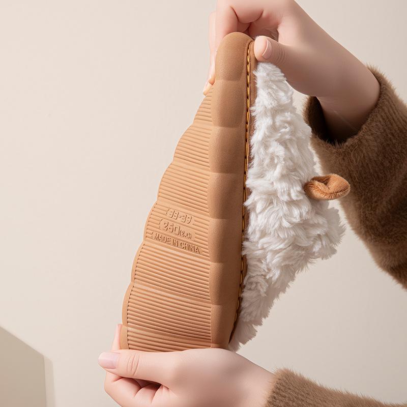 Winter cotton slippers cute ears couple home indoor warm shoes non-slip plush slippers