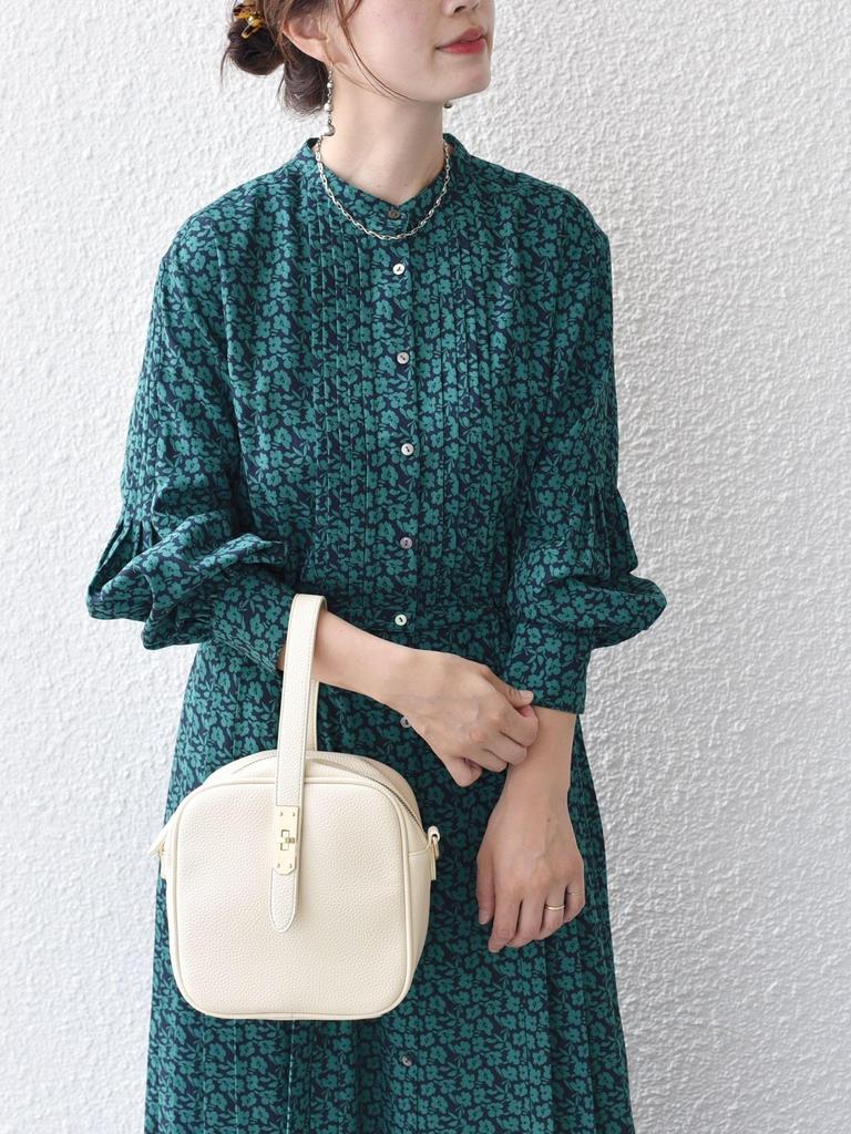 SHIPS for Women Web Hand Polka Band Side Dark Size M Dress, Exclusive, Washable, Dot/Floral Print, Collar, Pleats, Women's, 314514409, Green,