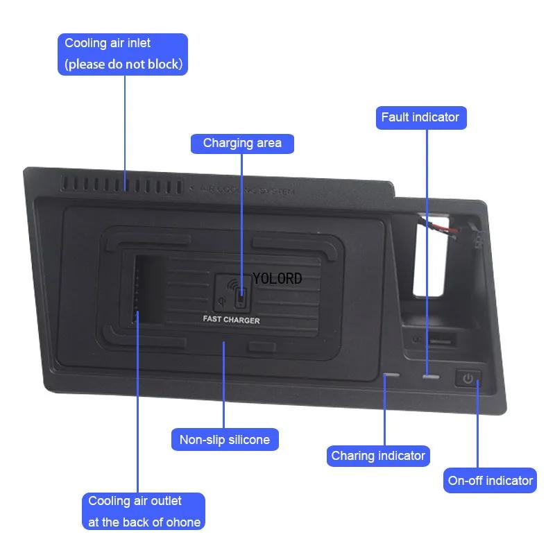 15W Fast Mobile Phone Charging Plate Auto Parts Car Wireless Charger For Volkswagen VW Atlas/Teramont 2021-2024