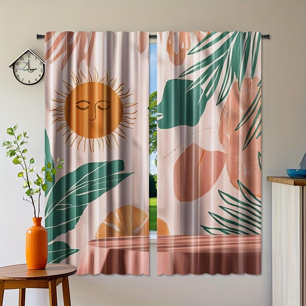 Set Of 2 Boho Sun Moon Leaves Curtain Modern Abstract Art Bedroom Living Room Drapes For Great Made Polyester