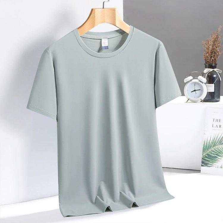 Camiseta Masculina Casual de Seda de Gelo Manga Curta Respirável Gola Redonda Meia Manga Top