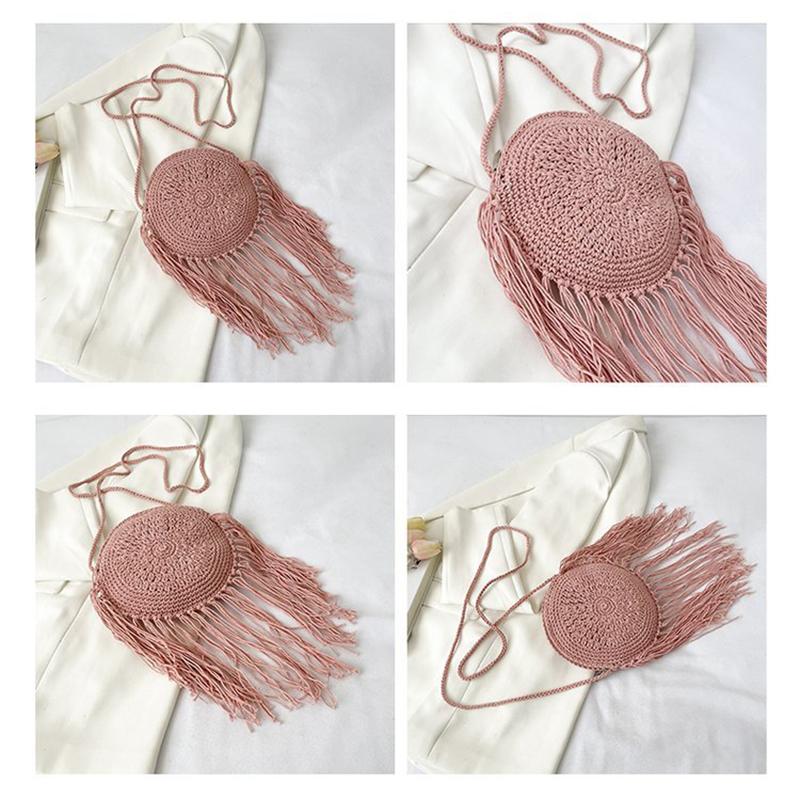 Yogodlns Fashion Round Hand-woven Woman Shoulder Bag Summer Travel Shopping Straw Beach Bags Tassels Female Small Messenger Bag