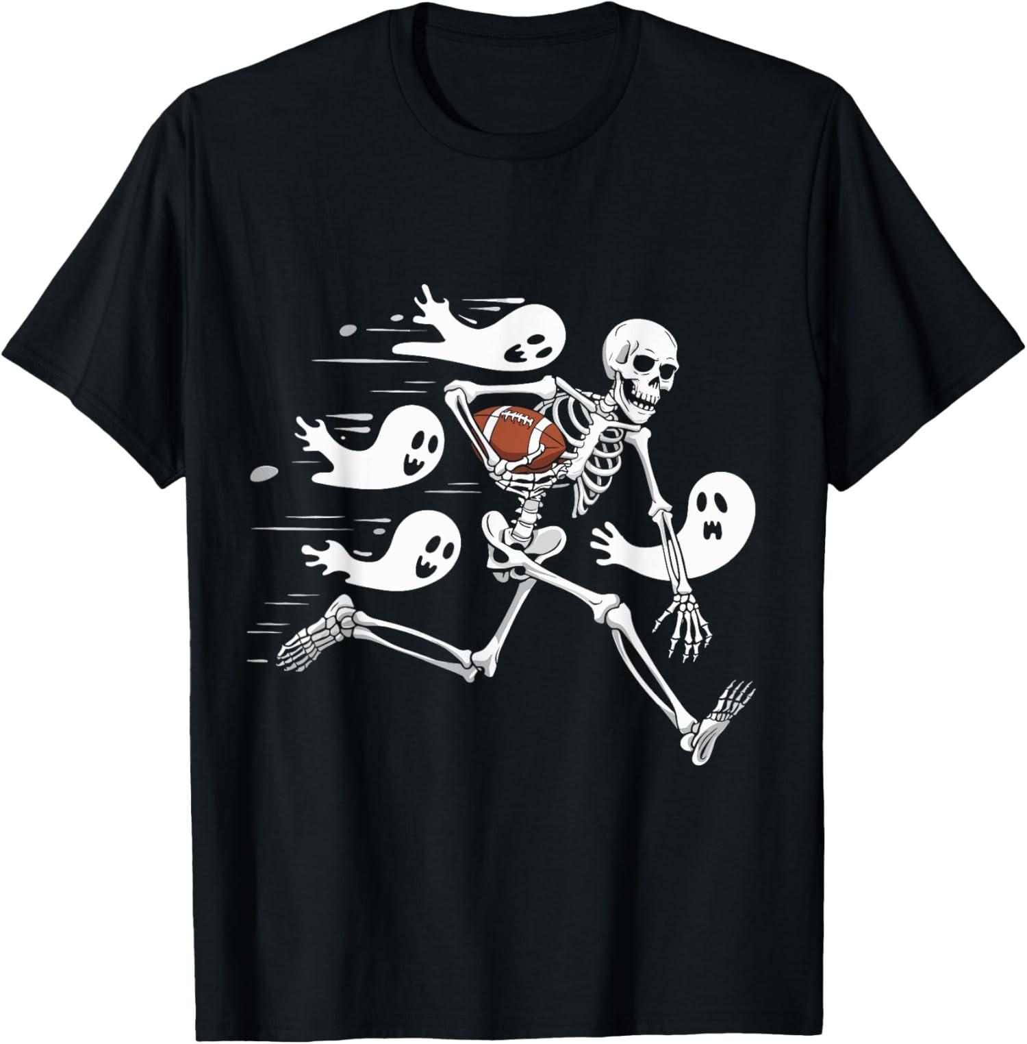 Skeleton Playing Football Lovers Spooky Halloween Unisex T-Shirt S разноцветный
