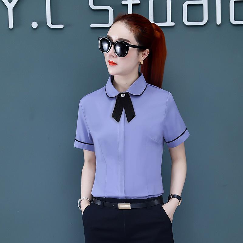 Women's Slim Fit Korean Style Short Sleeve White Shirt for Professional Summer Wear