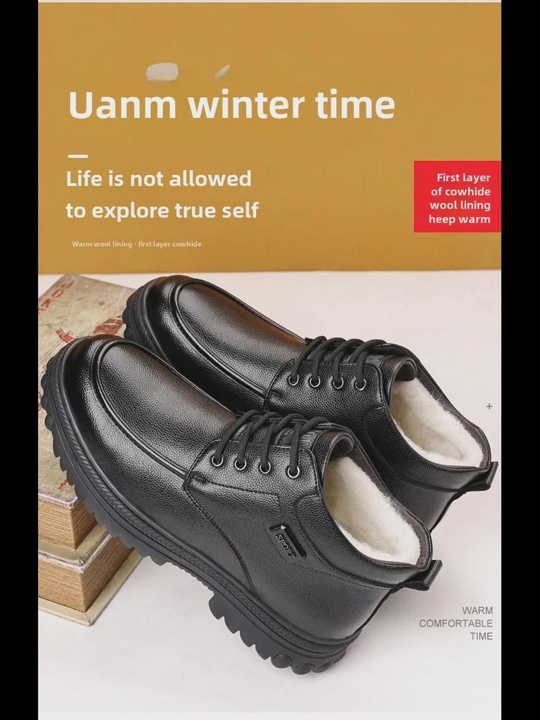 Neue Herren Britische Retro High-Top Lederschuhe - Warme, Dicksohlige, Samtgefütterte Lässige Winterstiefel