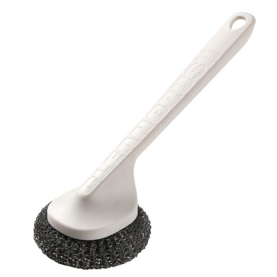 Pot Brush with Steel Ball Head Anti-Slip Grip Hanging Hole Long Handle Dishes Scrubber Kitchen Cleaning Tool