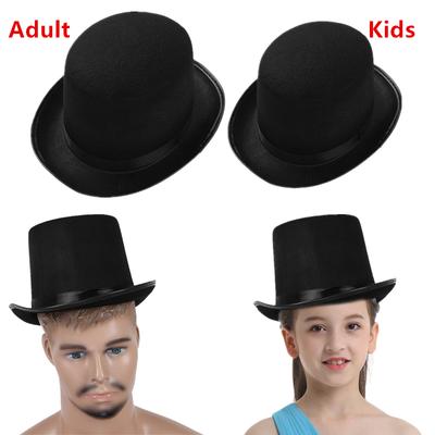 Black Felt Magician Hat for Kids and Adults Ringmaster Costume Accessory Fancy Dress Up Party Top Hat