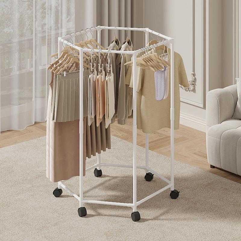 Hexagonal Rotating Garment Rack Free Standing Heavy Duty Clothes Hanger Space Saving Dormitory Laundry Organizer Multi Hook Drying Stand Iron Frame