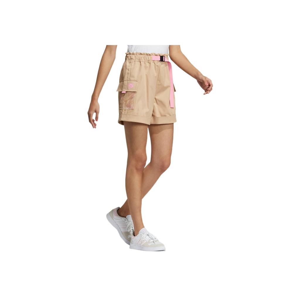 Adidas Embroidered Logo Print Large Pocket Buckle Belt Straight Shorts Women Bottoms Khaki HN2343