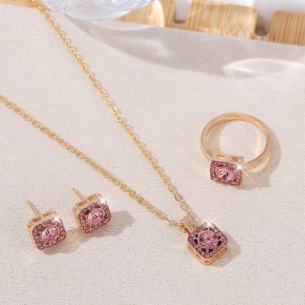 1PC Luxury Cube Jewelry Set, Women's Elegant Necklace, Earrings & Ring Set, Perfect Gift for Valentine's Day, Christmas Gift, Bi