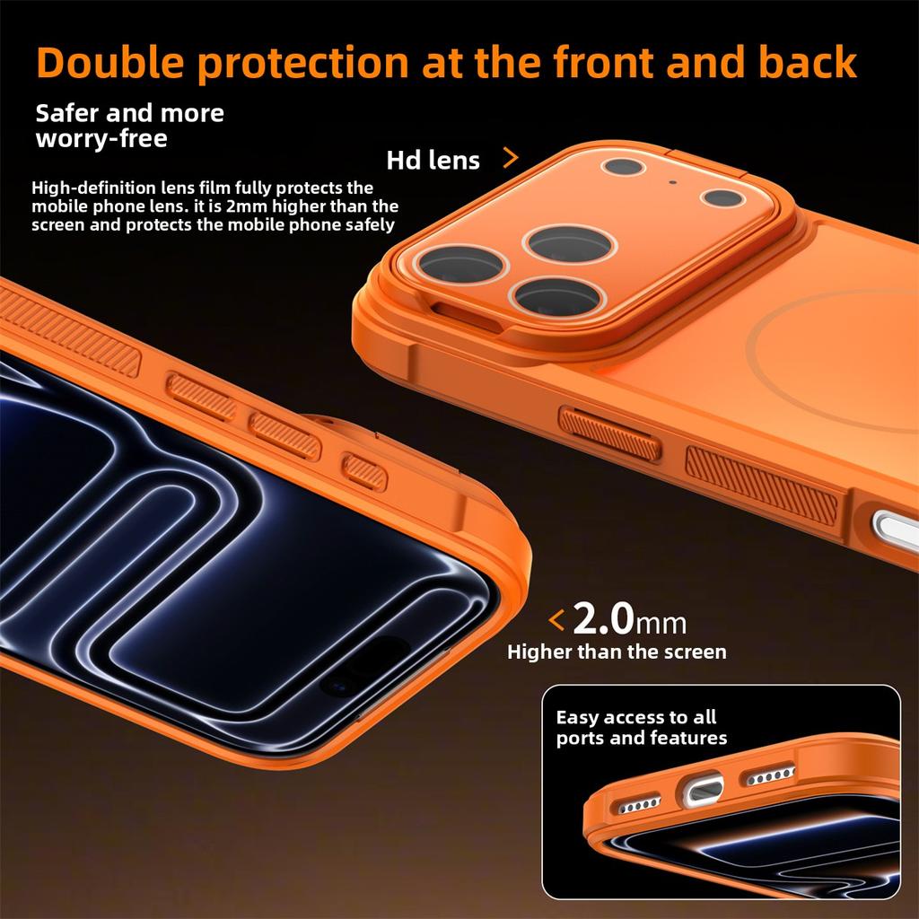 For Magsafe Magnetic Phone Case for IPhone 17 Air 16 15 Plus14 13 12 11 Pro Max Shockproof Lens Bracket Matte Acrylic Back Cover