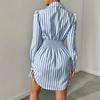 Women's long-sleeved POLO collar sexy side drawstring shirt dress