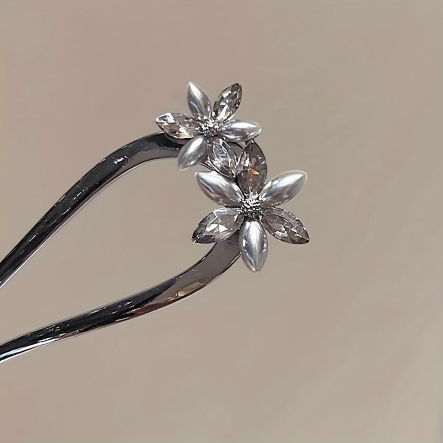 New Chinese Style High-end Water Diamond Flower Goddess Hairpin U-shaped Hairpin Daily Hair Tying Versatile Hair Accessories