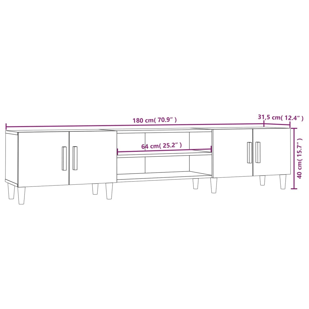 Glossy White TV Cabinet 180 x 31.5 x 40 cm Engineered Wood