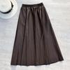 Women's Winter Faux Leather Pleated High Waist A-Line Midi Skirt Long Skirt
