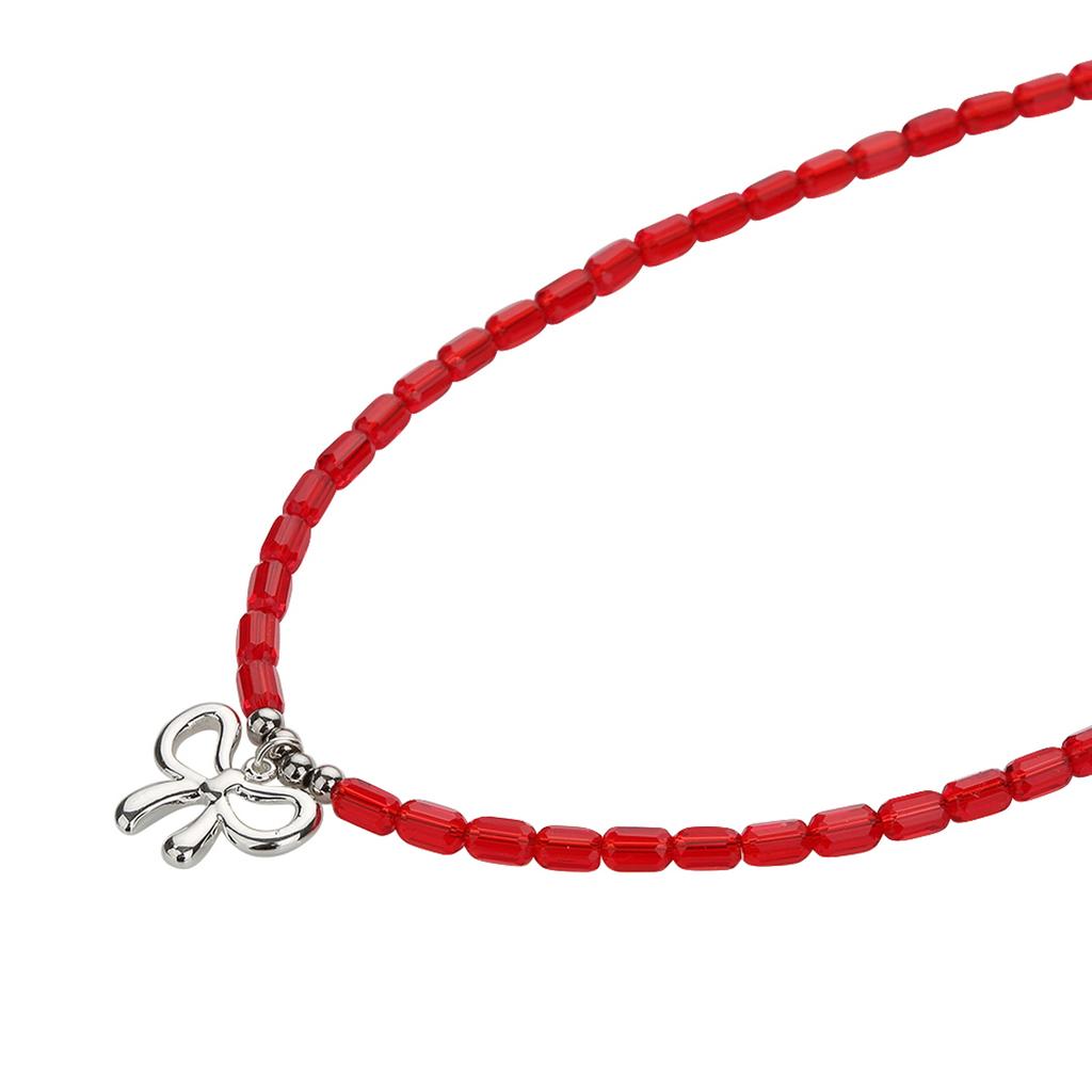 Charmy Red Ribbon Glass Bead Necklace