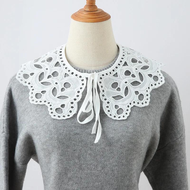 Korean Style Women Lace False Collar Detachable Collar Neckline Hollow Out Scarf Fale Collar Half Shirt Blouse Top Mini Cape