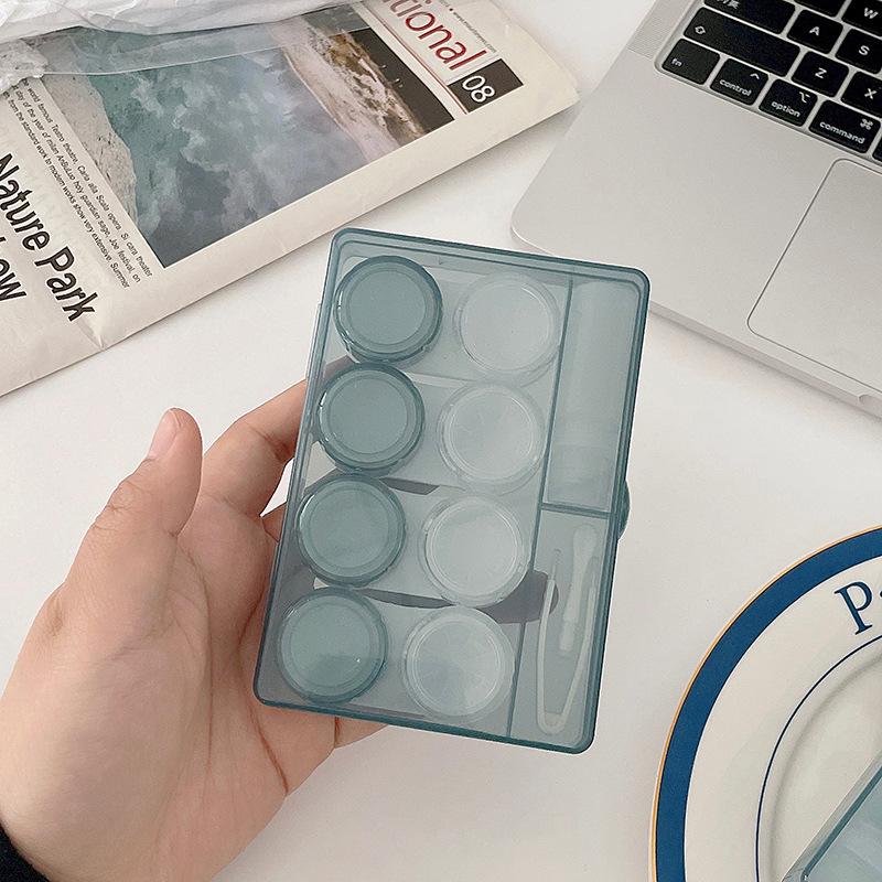 Cherry Blossom Powder Contact Lens Case Blue Cosmetic Lens Container Portable Travel Set Spectacle Case Storage Lens