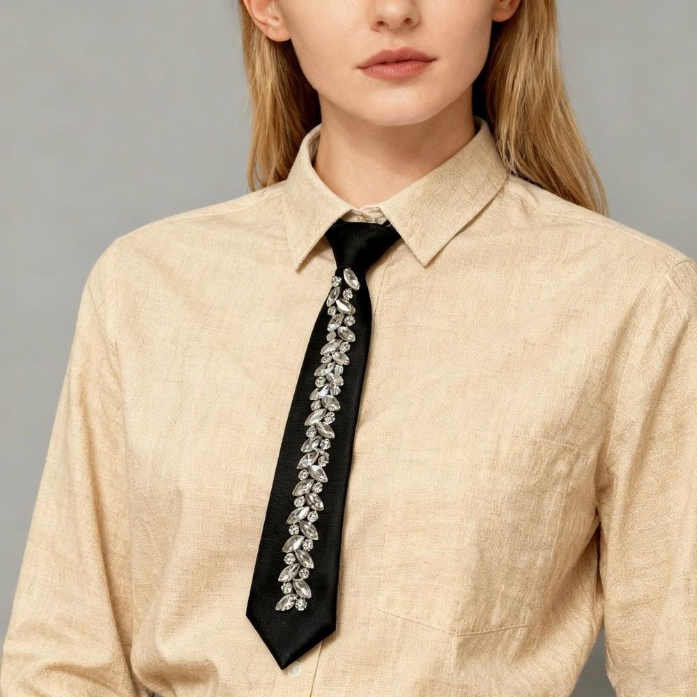 Choker Rhinestone Tie Locomotive Style Pre-tied Tie Crystal Long Necktie Women