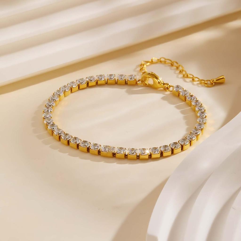 2/4/5MM Luxury Zircon Tennis Chain Bracelet for Women Stainless Steel Zircon Chain Bracelets Dainty Charm Jewelry Gift
