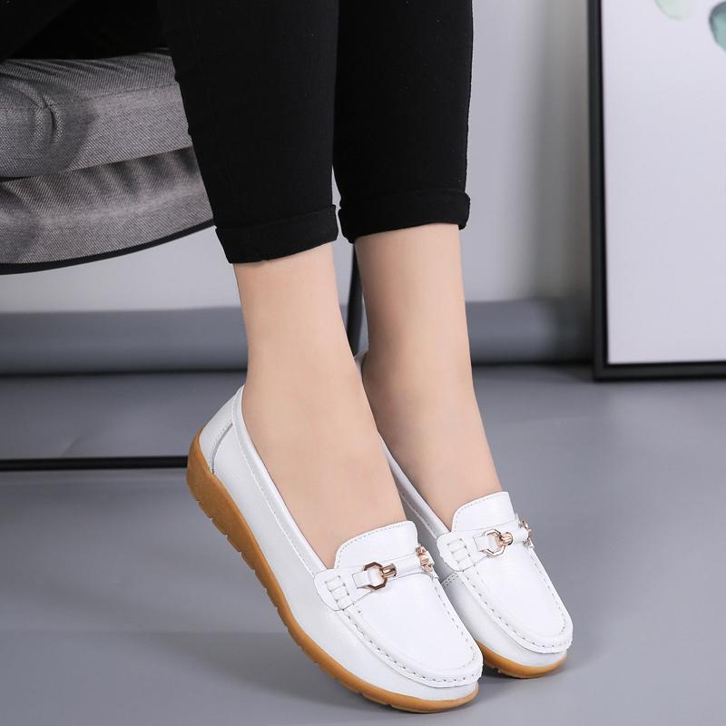 Women Leather Moccasins Soft Yellow Loafers Casual Elegant Summer Breathable Flats Walking Shoes for Mother