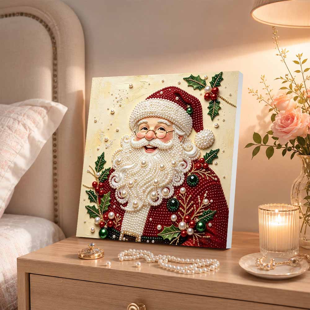 DIY Pearl Diamond Painting Art Kit with Frame Santa Claus. Home Wall Decor Craft Kit. Wall Decoration Holiday Gift