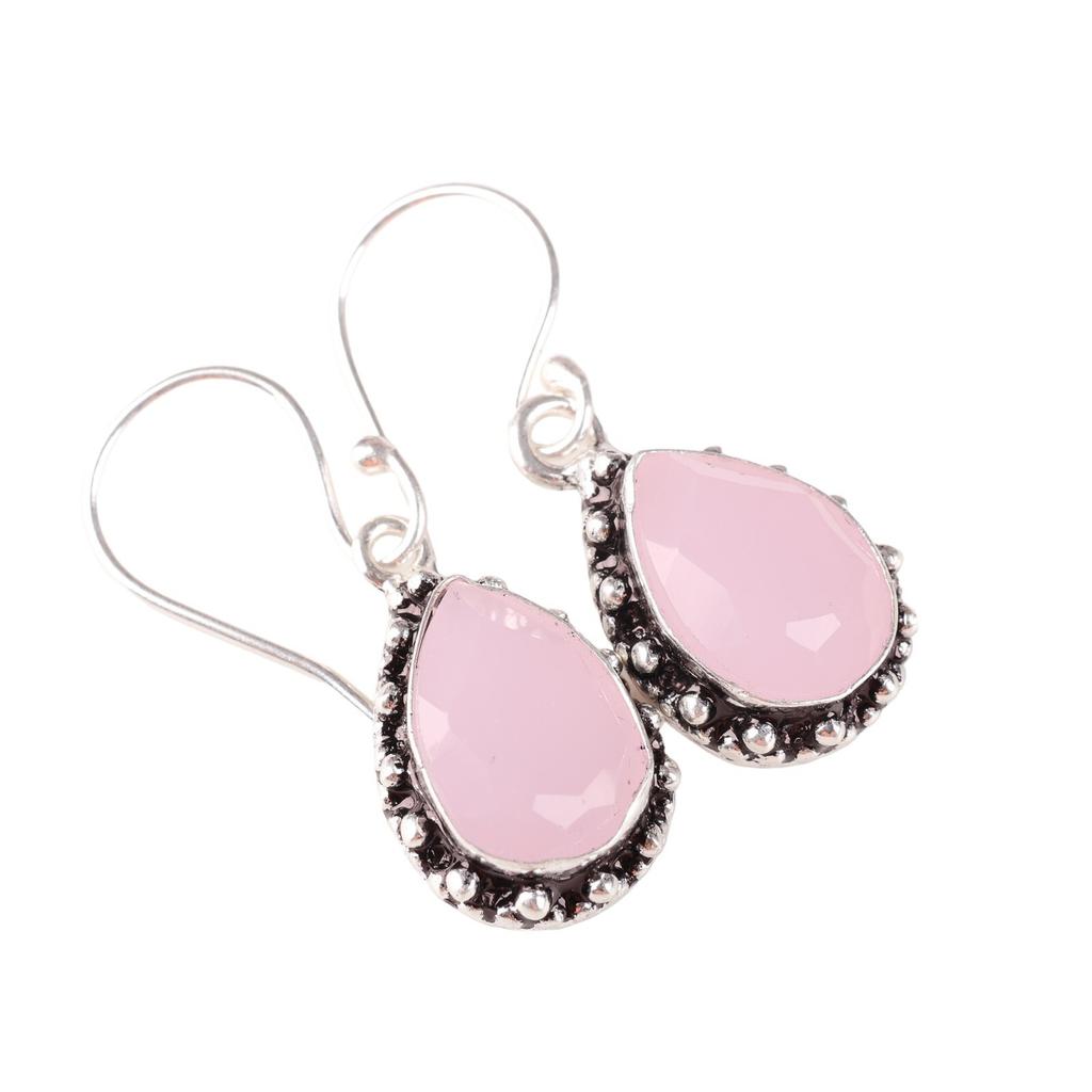Rose Chalcedony Gemstone 925 Sterling Silver Boho Jewelry Wedding Earrings 1.41" EE-97-20