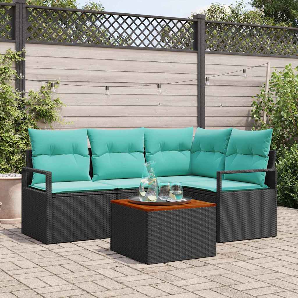 Garden Sofa Set with Cushions 5 pcs Black Poly Rattan