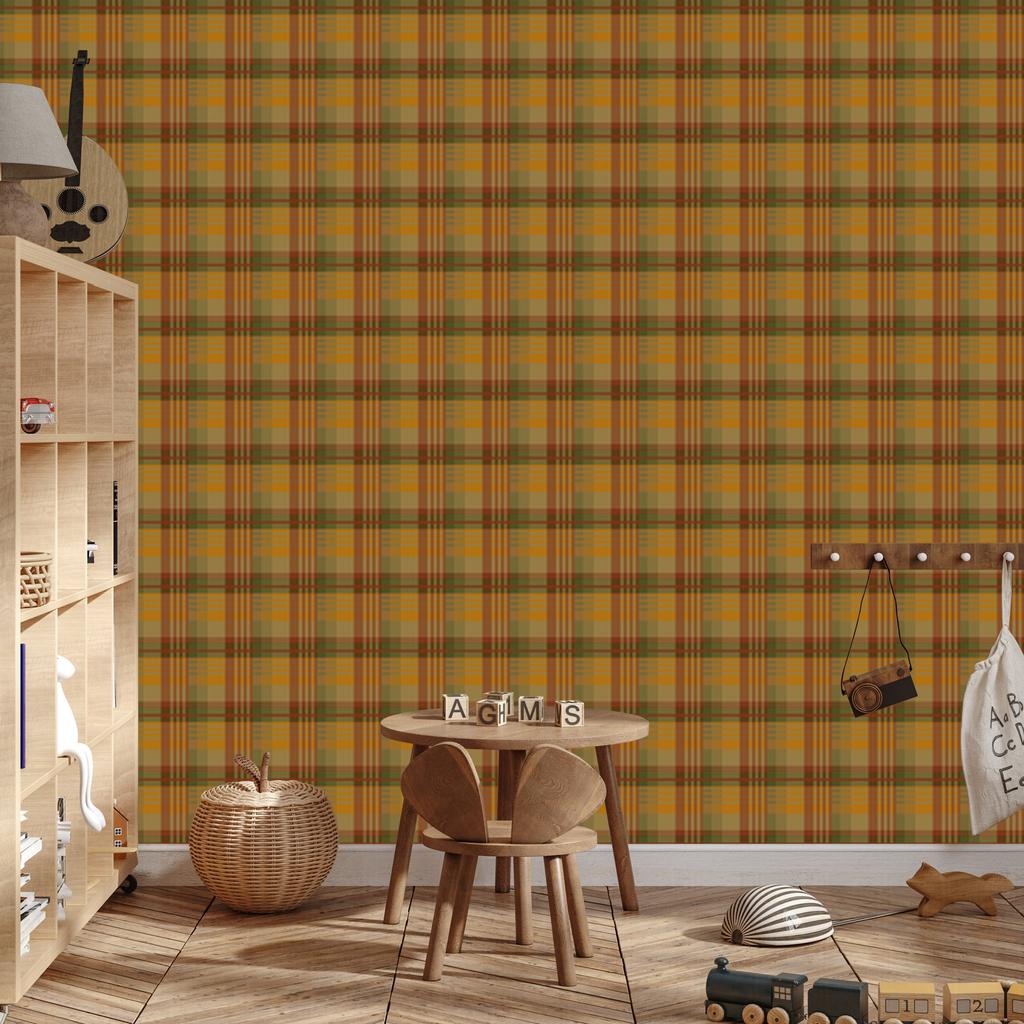 Autumn Gold and Ochre Plaid Wallpaper for Living Room and Bedroom 50x1000