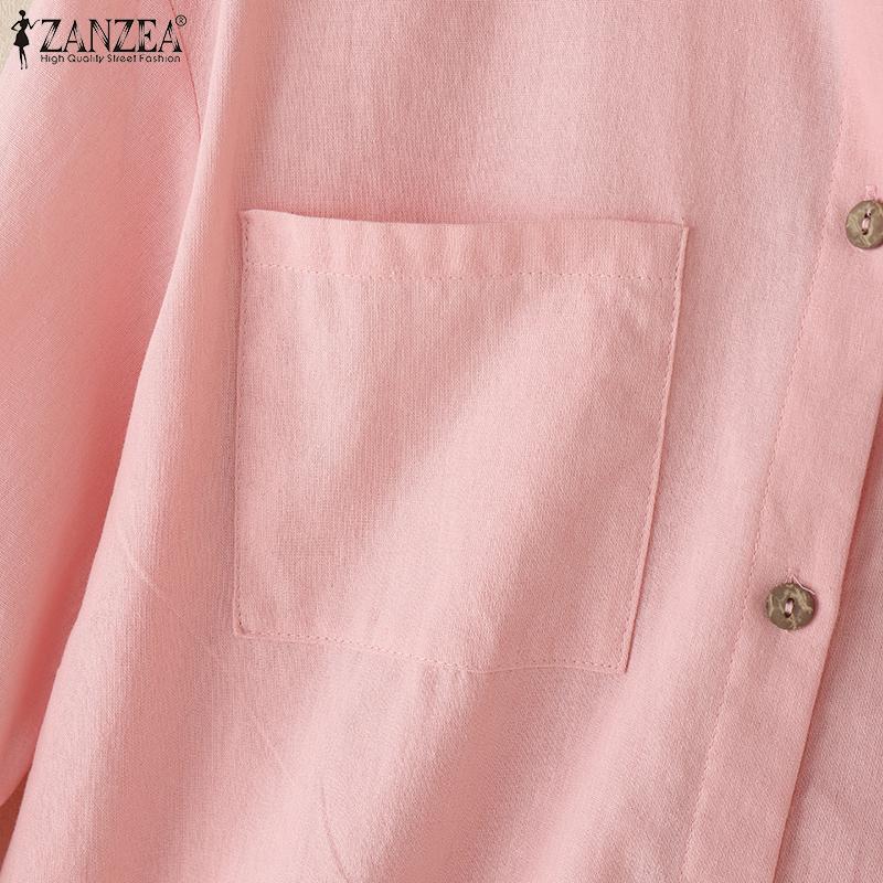 ZANZEA Womens Turn Down Collar 3/4 Sleeve Loose Button Blouse