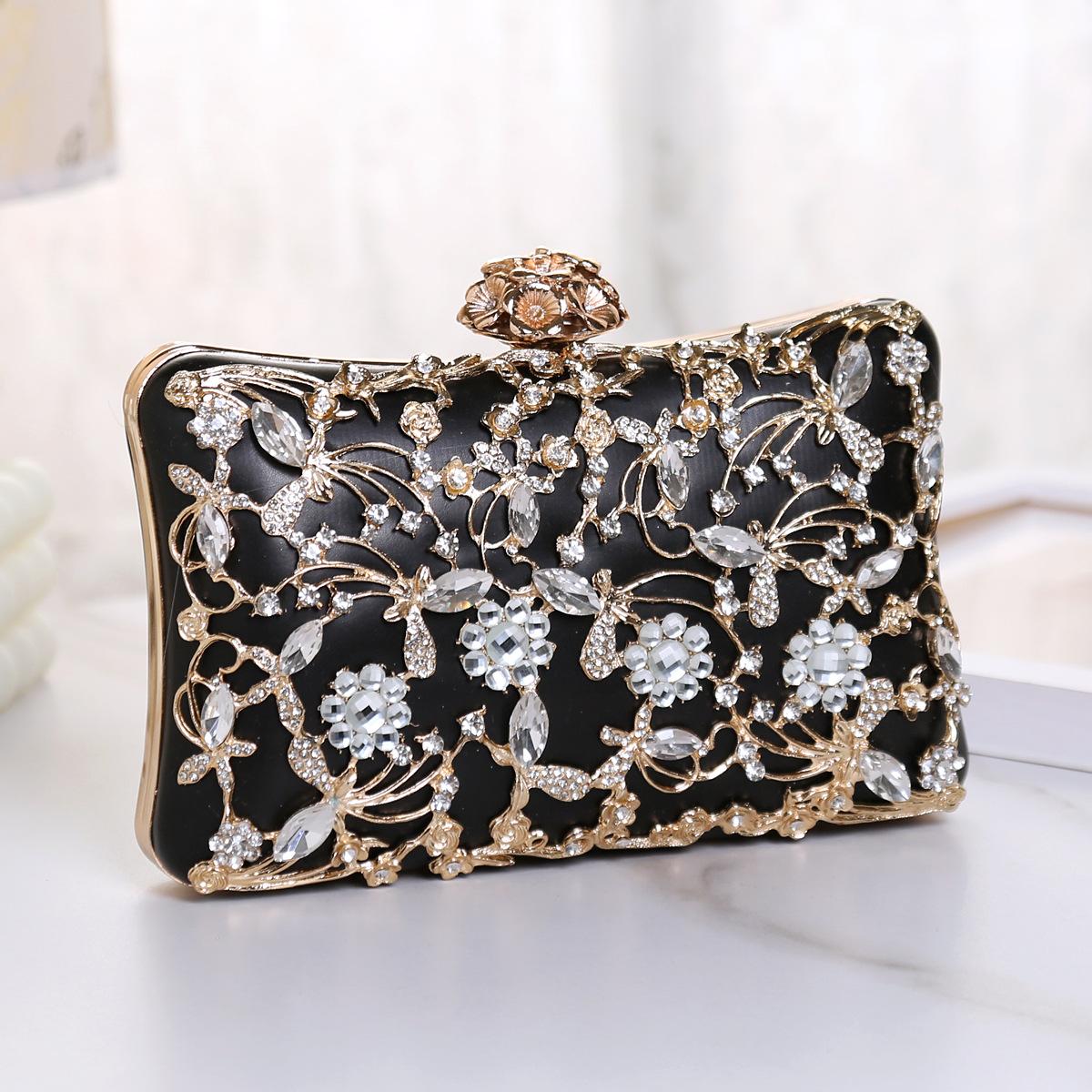 

Shinny Glitter Evening Bags Rhinestone Hard-Surface Box Bags Elegant Female Wedding Shoulder Pouch Banquet Party Luxury Purse чёрный