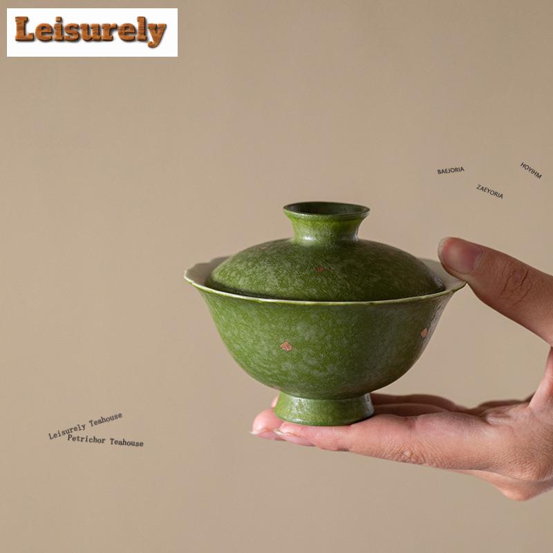 81ml Matcha Green Sprinkle Gold Gaiwan Boutique Tea Tureen Tea Bowl With Lid Kit Tea Making Cover Bowl Teaware Accessories Craft