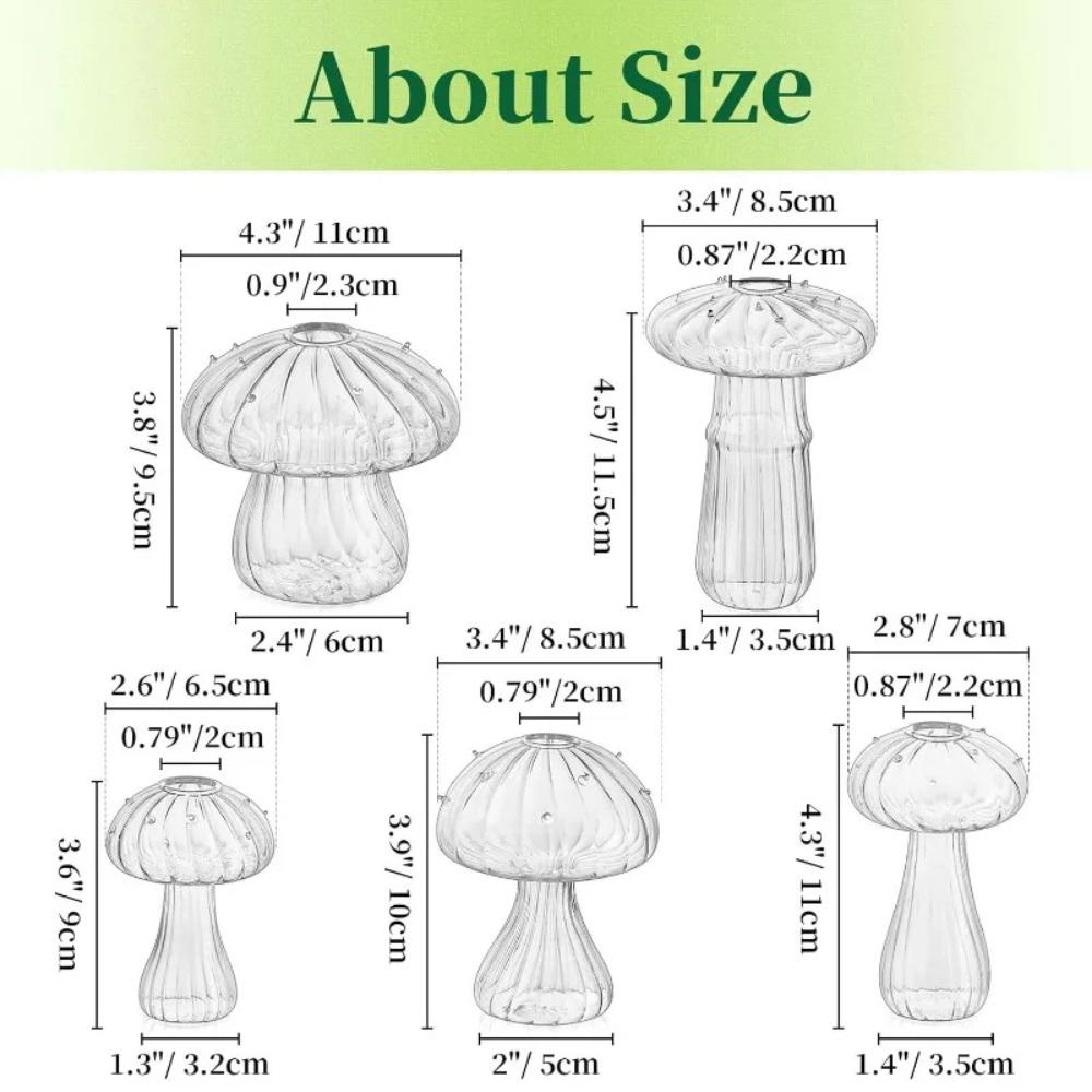 5Pcs/set Creative Mushroom Vase Home Small Vase Hydroponic Flower Pot Simple Table Decoration Nordic Transparent Mushroom Vase