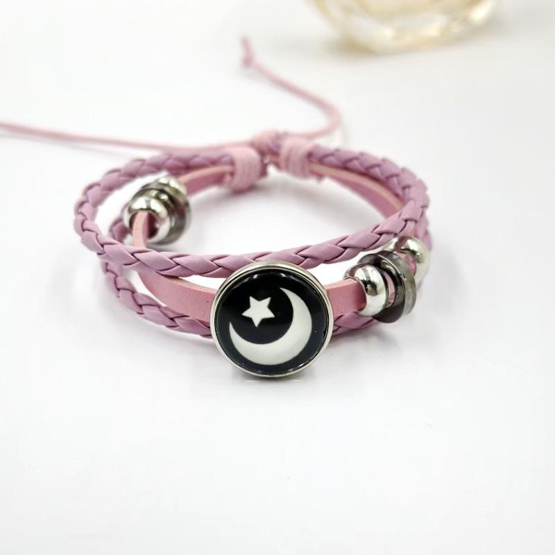 Luminous Sun & Moon Time Gem Unisex Vintage Leather & Beaded Bracelet