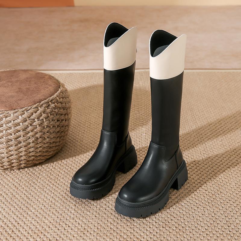 Boots women's winter new thick-soled color matching child knight boots children versatile but knee leather boots women