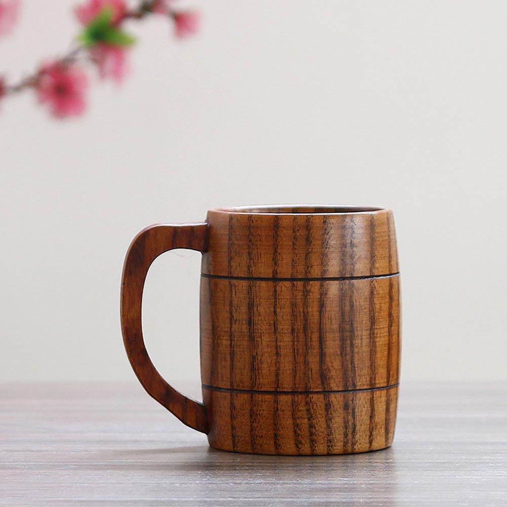 350ml Vintage Wooden Beer Mug with Handle Large Capacity Drink Cup