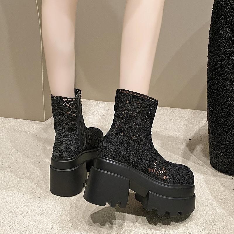 Fashion 10CM Platform Women's Ankle Boots Mid Heels Fashion Winter Shoes Designer Chelsea Boots New Goth Trend Walking Short Mujer Botas
