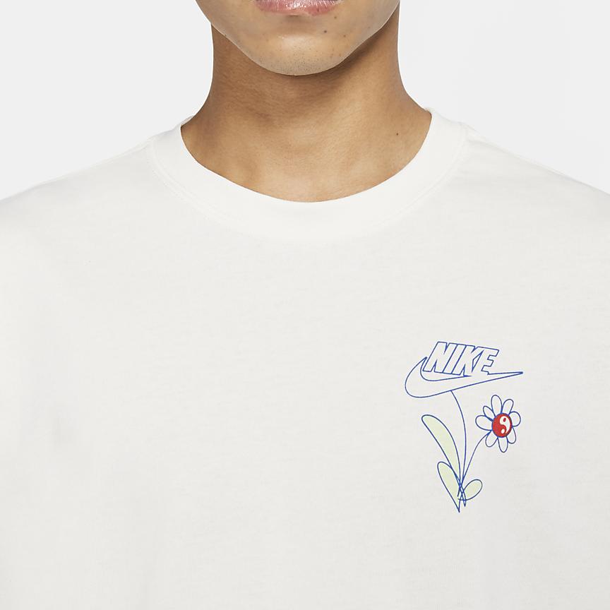 Nike Sportswear Floral Logo Print Knit Casual Crew Neck Short Sleeve T-Shirt Men Tops White DM2189-902